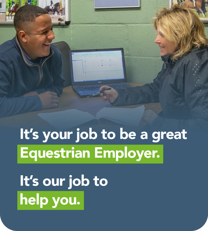 Equestrian employer enjoys tea with groom