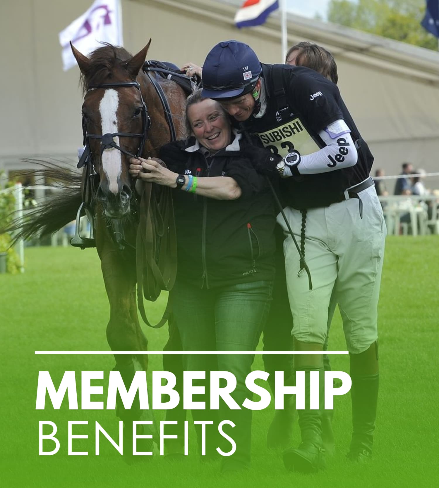 Membership benefits - rider hugging groom